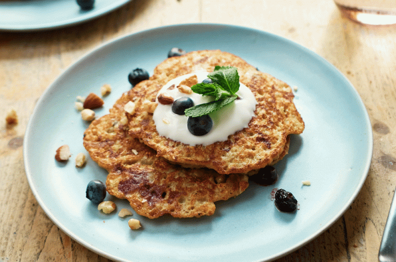 Blueberry oat pancakes
